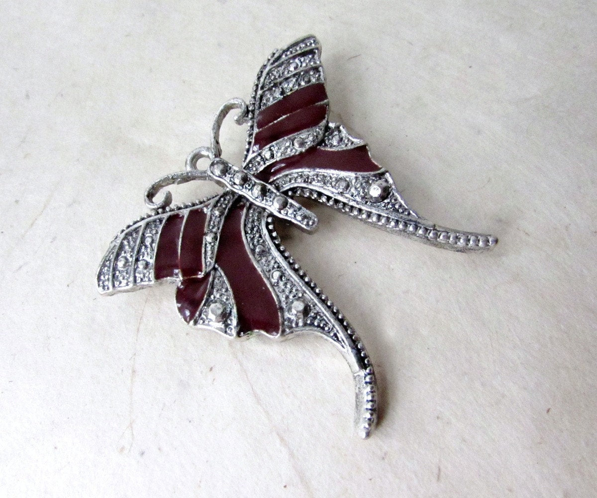 Butterfly Brooch Pin, Vintage Butterfly Pin, Vintage Brooch, Silver Butterfly, Whimsical Bridal Brooch, Enamel Brooch, Antique Silver Pin