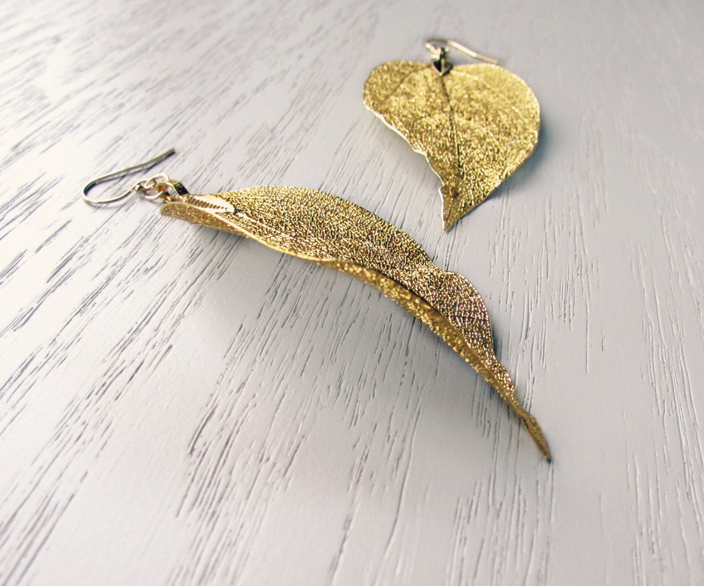Gold Leaf Earrings, Real Leaf Dangle Earrings, 14kt Gold Earwires, Delicate Gold Earrings, Ethereal Wedding Earrings, Bridal Gold Dipped