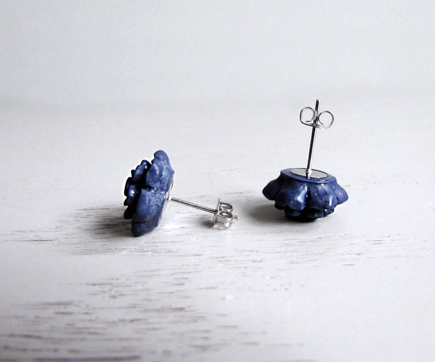 Navy Succulent Stud Earrings, 13mm Matte Flower Succulent Earrings, Hypoallergenic Posts, Navy Blue Bridesmaid Earrings, Dark Blue Wedding