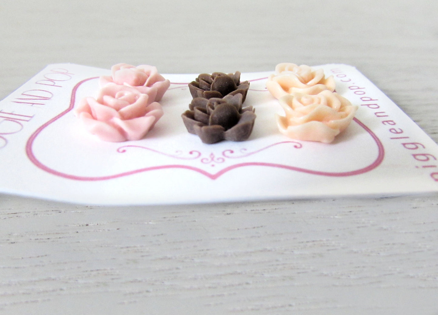 Flower Stud Earrings Set in Blush Pink Chocolate Peach, Floral Post Earring Set, Wedding Resin Flower Earrings, Matte Finish Rose Earrings