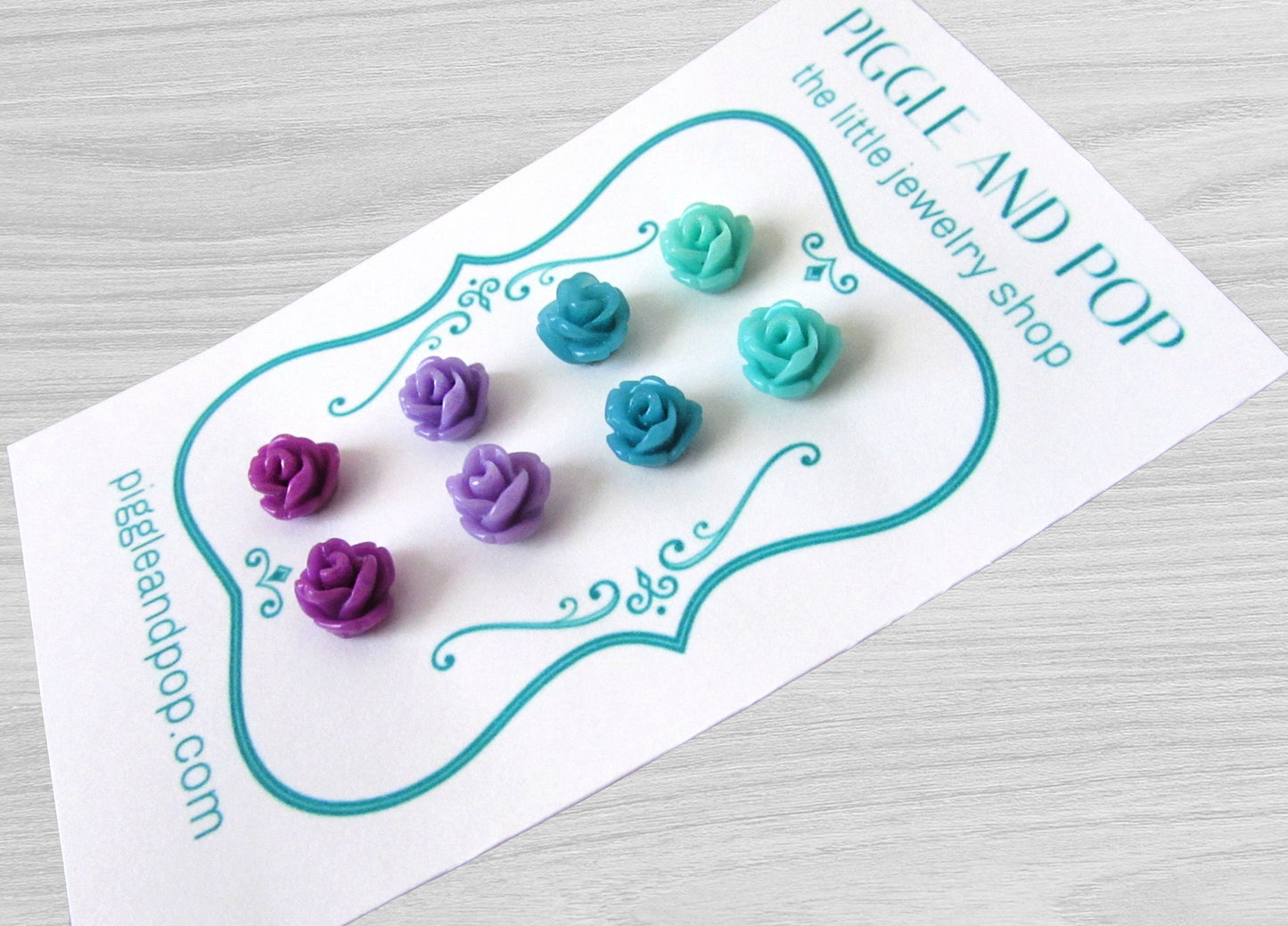 Tiny Rose Earrings. Flower Resin Earrings in Mint Green, Teal Blue, Lavender and Plum Purple. Hypoallergenic Small Flower Stud Earrings.