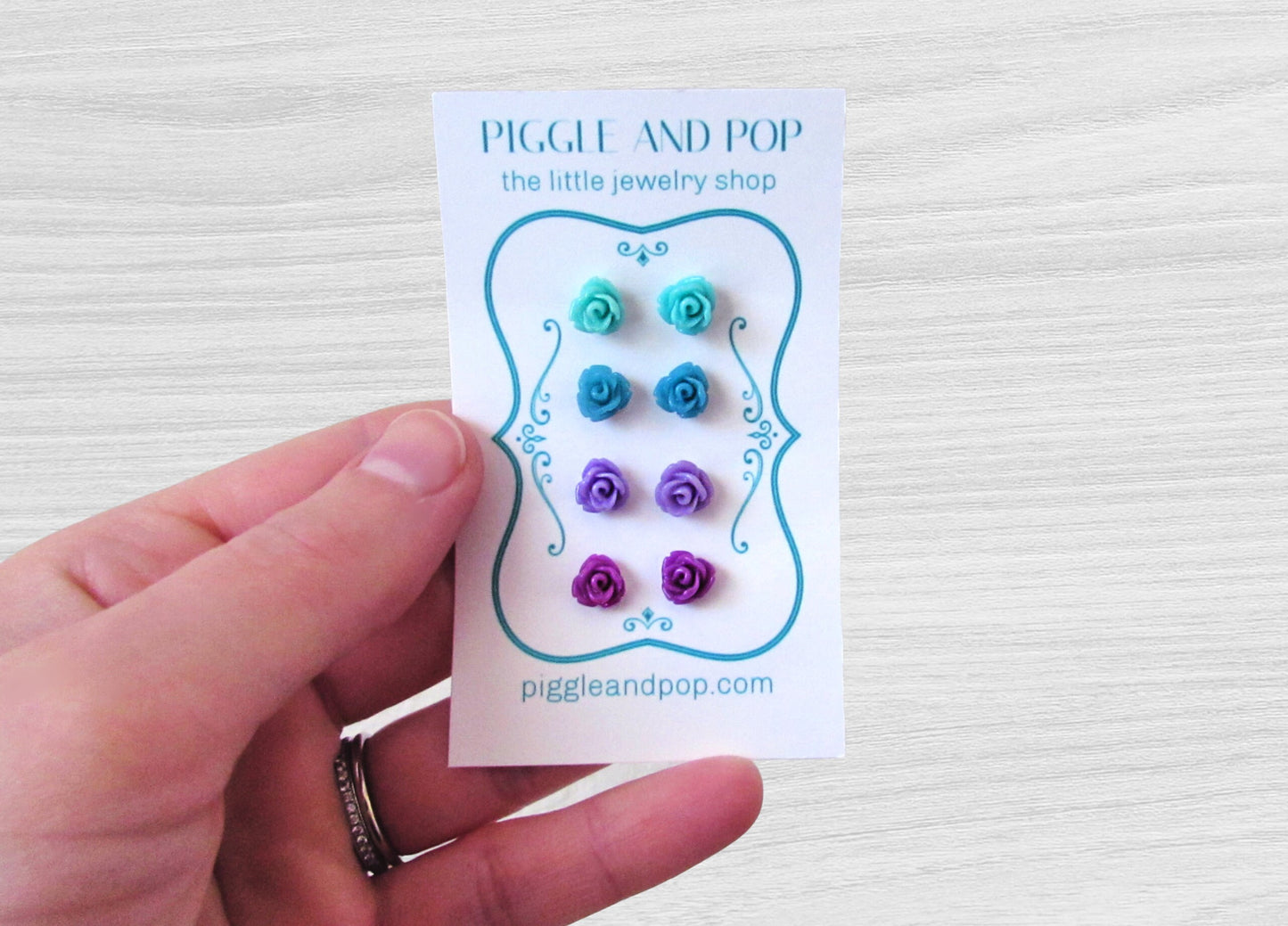 Tiny Rose Earrings. Flower Resin Earrings in Mint Green, Teal Blue, Lavender and Plum Purple. Hypoallergenic Small Flower Stud Earrings.