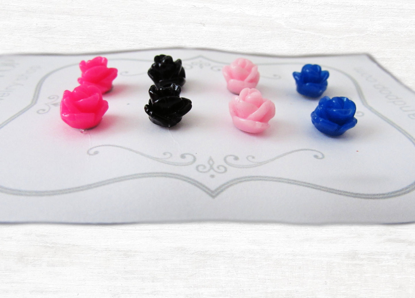 Mini Rose Post Earrings, Flower Resin Earrings in Hot Pink, Black, Baby Pink, Royal Blue. Hypoallergenic Small Rose Stud Earrings for Girls