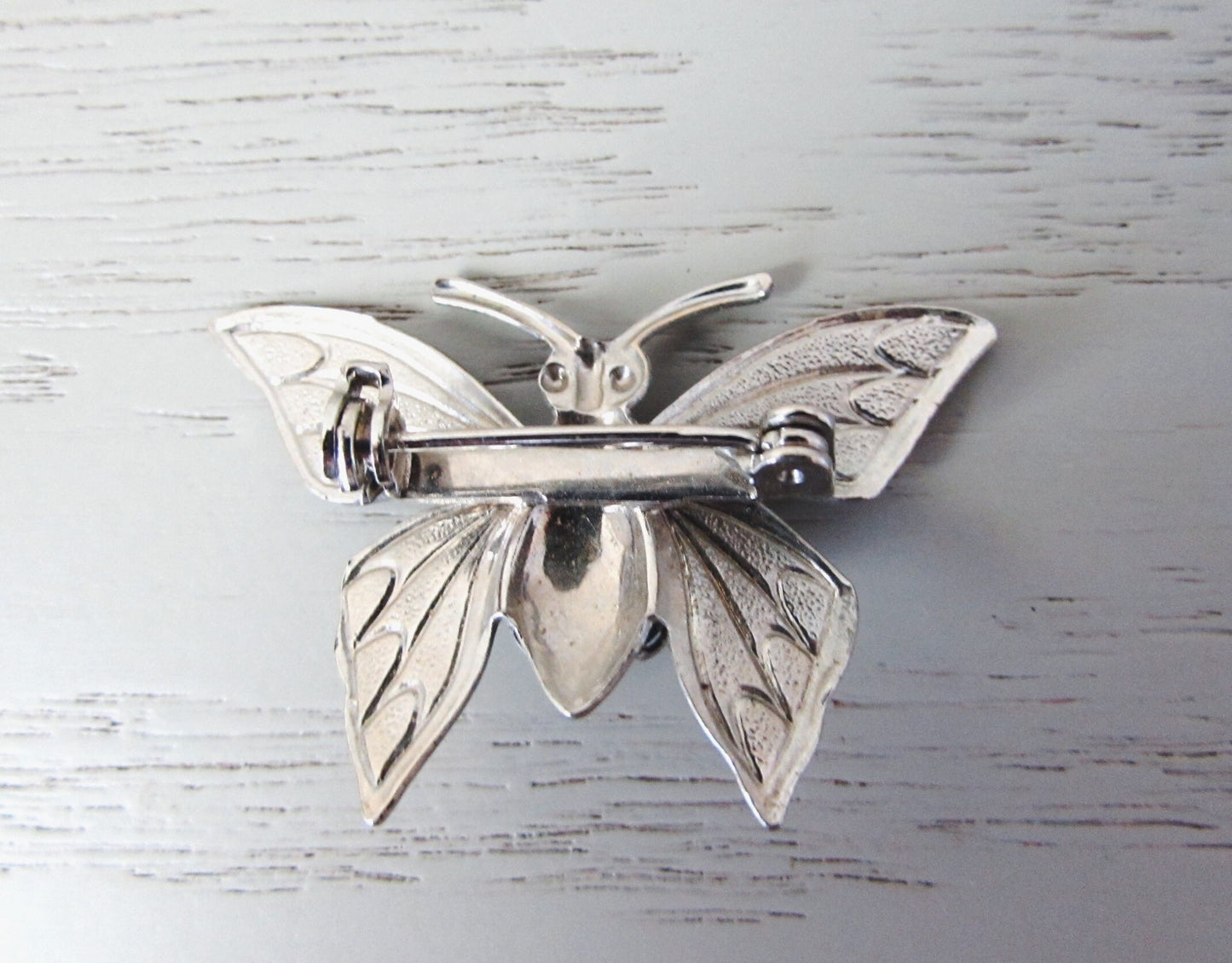 Butterfly Brooch Pin, Vintage Silver Butterfly Pin with Blue Stone Center, Vintage Brooch, Whimsical Bridal Brooch, Antique Silver Pin
