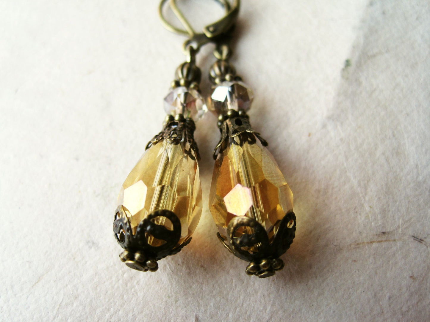 Gold Teardrop Earrings, Topaz Earrings, Crystal Drop Earrings, Champagne Earrings, Autumn Weddings, Small Beaded Earrings, Victorian Jewelry