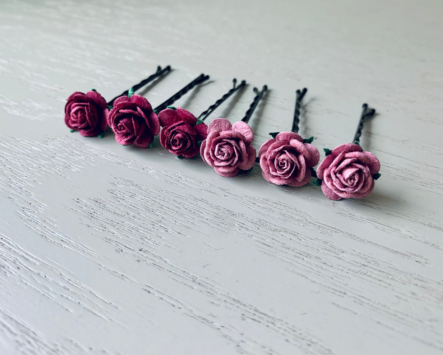 Rose Hair Pins in Wine Purple and Soft Lilac,  Paper Flower Bobby Pins, Merlot Wedding Rustic Hair Pins, 6 Floral Autumn Fall Hair Flowers MPR6