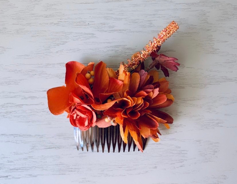 Fall Floral Hair Comb, Autumn Bridal Hair Comb, Wedding Hair, Burnt Orange Barn Wedding, Copper Flowers Bride Hair, Rustic Hair Accessories