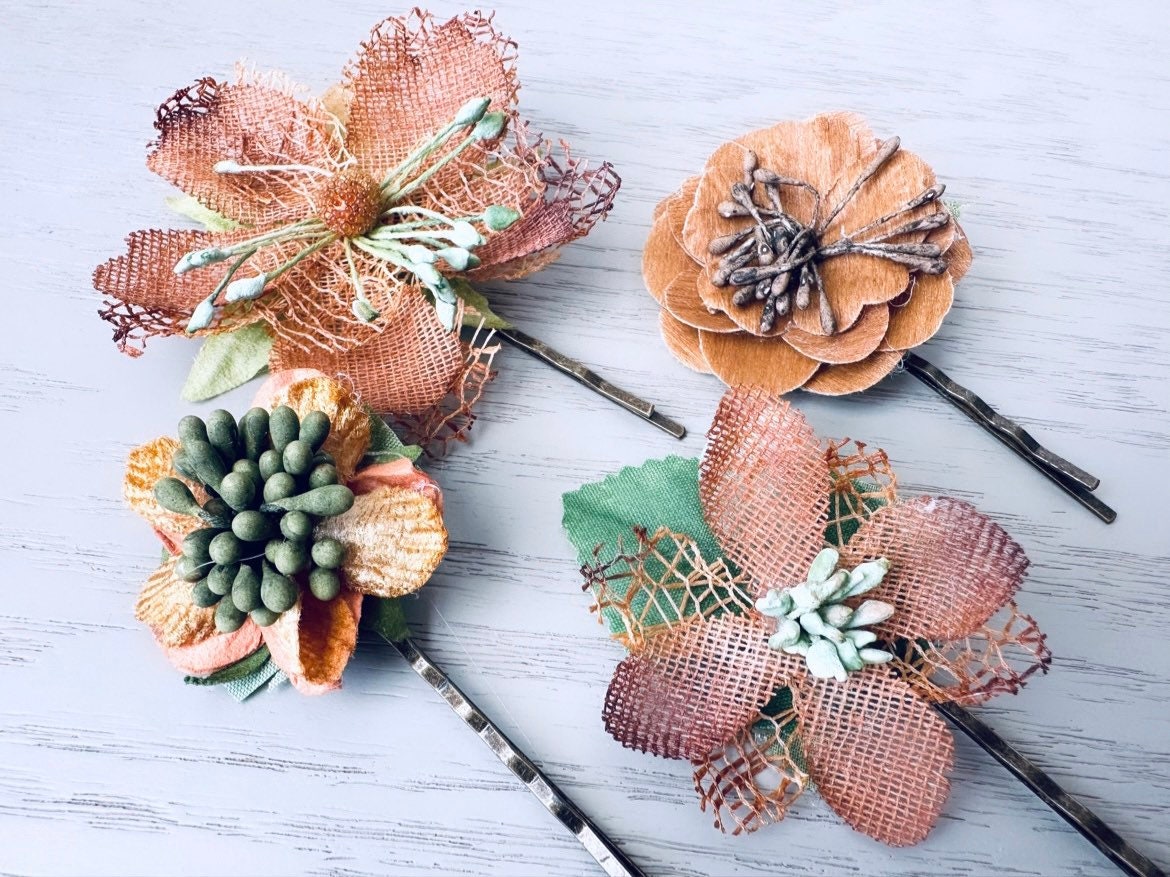 Autumn Bridal Hair Clips Rustic Wedding Hair Flowers Woodland