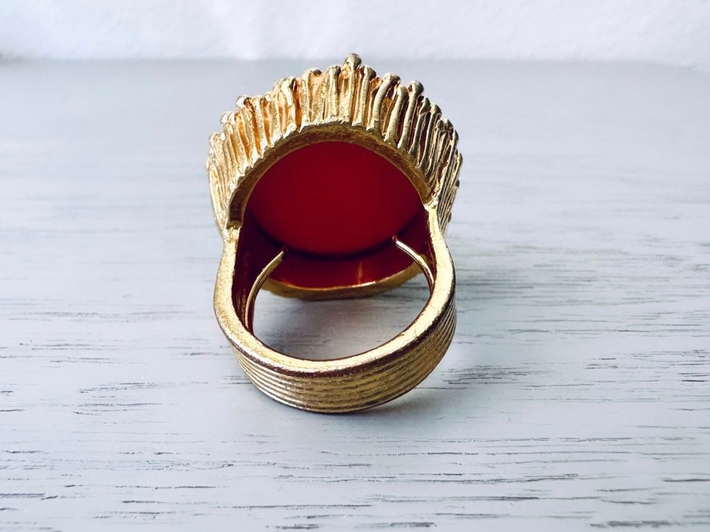 Oversized Vintage Statement Ring, Valyrian Jewelry, Red Orange House Of the Dragon, Detailed Gold Setting, Rhaenyra Targaryen Cosplay Ring