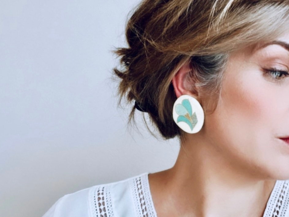 1940's Vintage Ceramic Earrings by Piggle and Pop, Modelled by Bethan Jayne