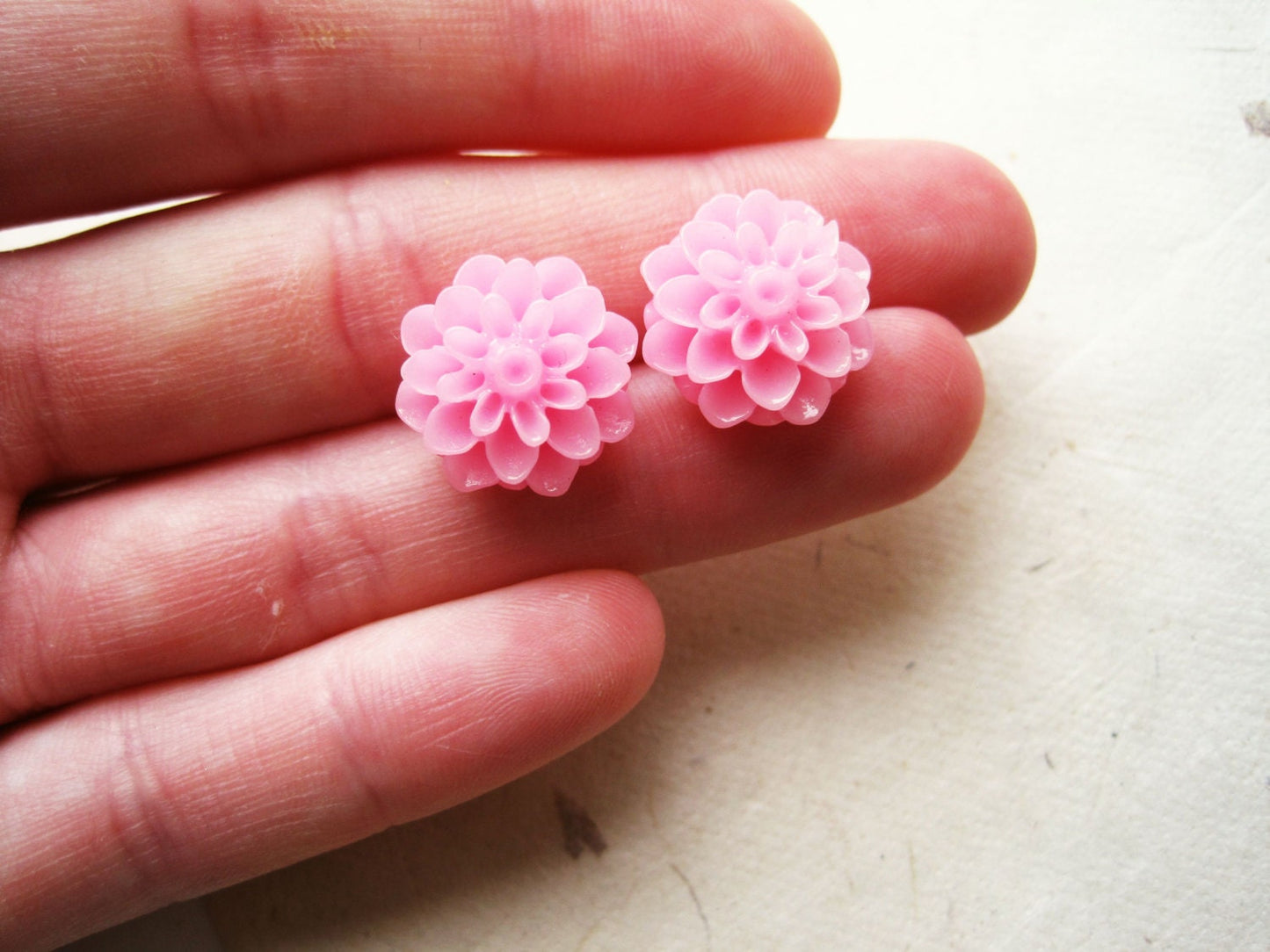 Pink Flower Earrings, Dahlia Earrings, Resin Flower Stud Earrings, Pink Lemonade, Big Earring Studs in Bright Pink, Cute Floral Earrings