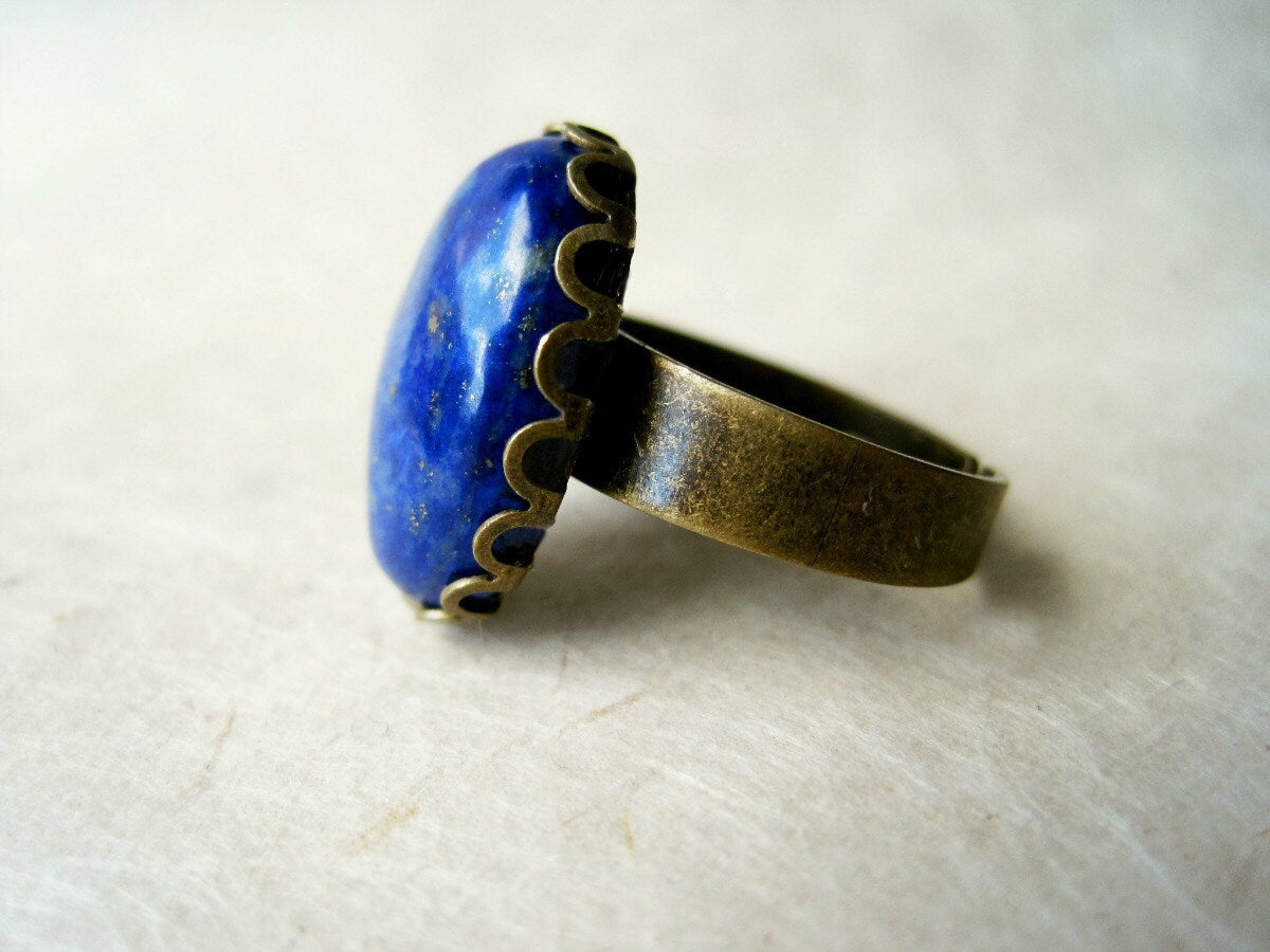 Lapis Lazuli Ring, Gemstone Ring, Blue Stone Ring, Natural Blue Ring, Pyrite Flecks, Crystal Healing Ring, Talisman Jewelry, Adjustable Ring