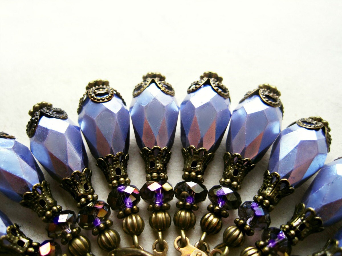 Lilac Victorian Earrings, 1920s Inspired Crystal Earrings, Light Purple Lavender Teardrop Earrings, Handmade Bronze Filigree