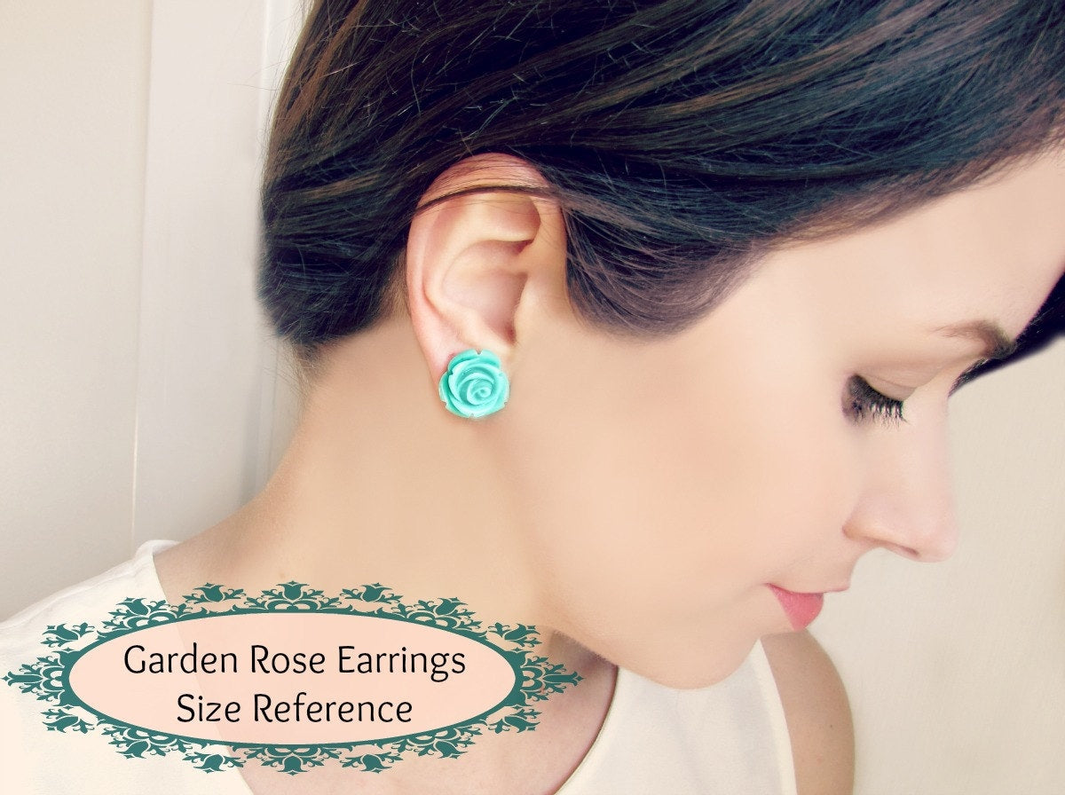 Flower Stud Earrings, Dusty Blue Earring, Large Rose Earrings, Rose Stud Earring, Big Flower Earrings, Resin Stud Earring, Hypoallergenic