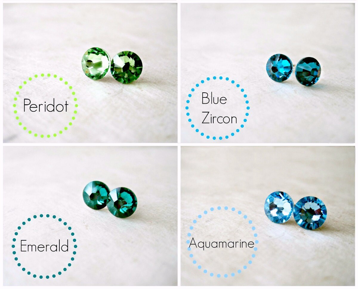 Aquamarine Swarovski Earrings, Crystal Stud Earrings. Aqua Blue Studs, 7mm Rhinestone Genuine Swarovski Post Earrings, Birthstone Jewelry