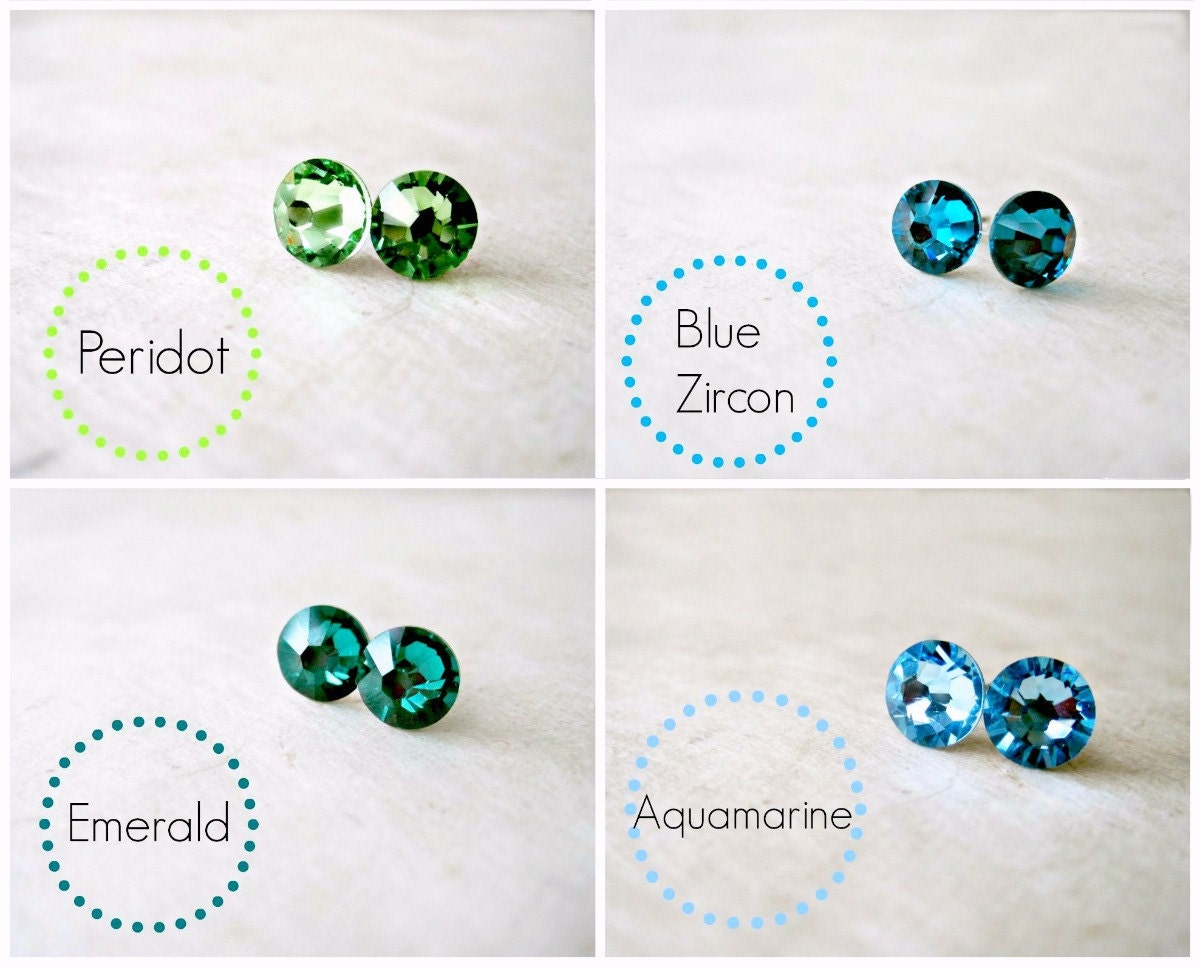 Emerald Stud Earrings, Swarovski Post Earring, Green Earrings, Emerald Earrings, Crystal Studs, Small 7mm Bridesmaid Earring, Hypoallergenic