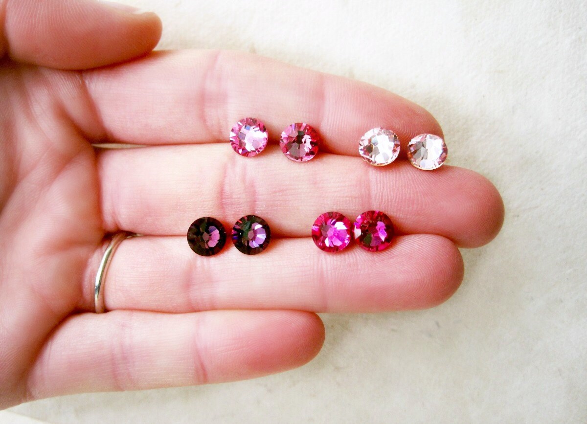 Fuschia Pink Studs, Swarovski Post Earrings, Magenta Pink Sweet 16 Studs, Hypoallergenic Girl's Earrings, Small Faceted Crystal Stud Earring