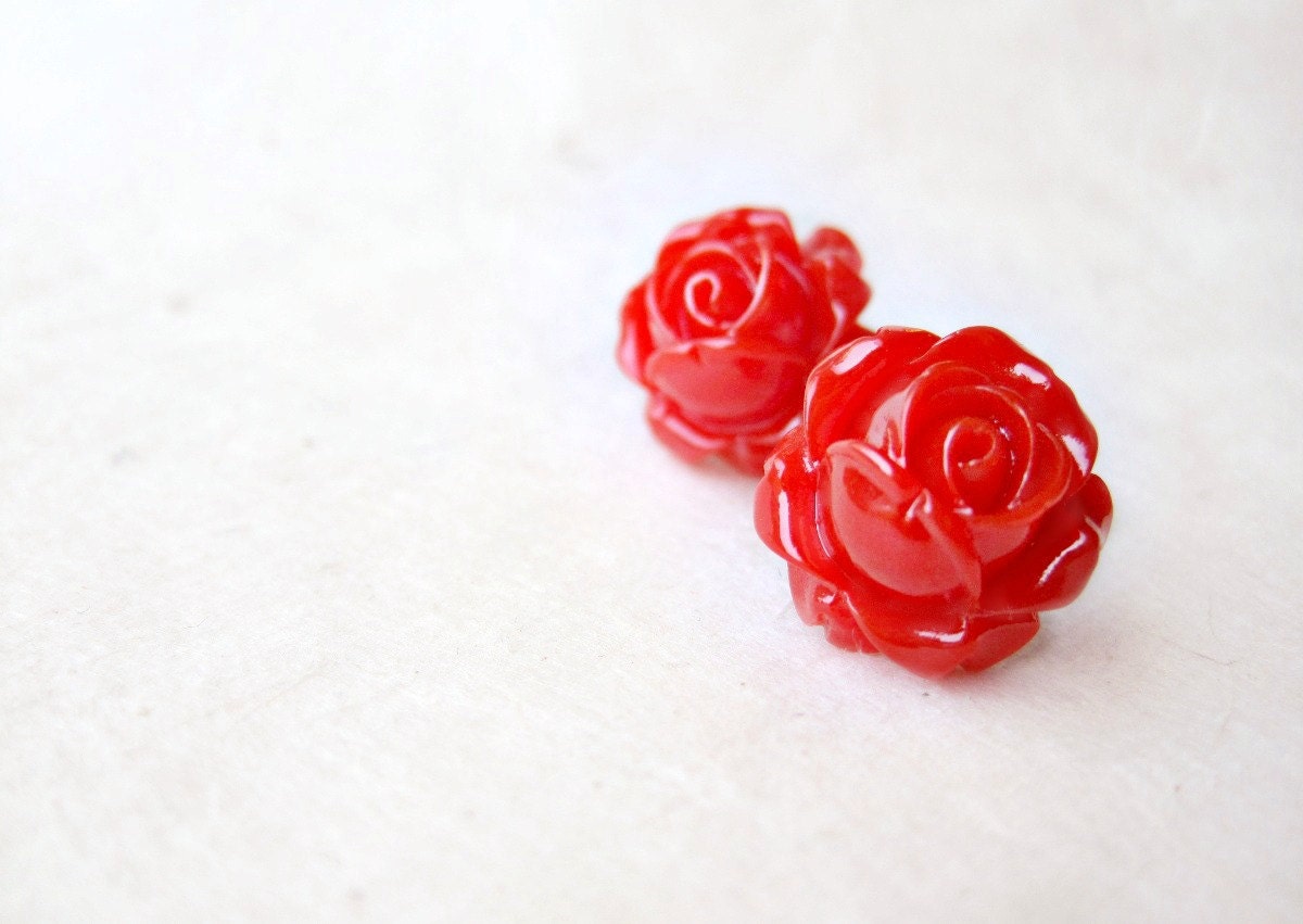 Big red clearance rose earrings