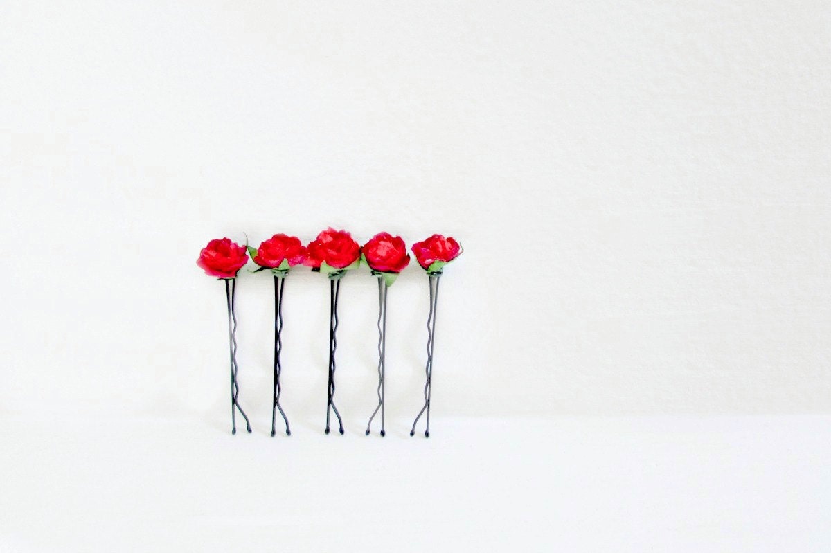 Red Rose Hair Pins, Paper Flower Bobby Pin Set, Cute Hair Clips, Rustic Wedding Hair Accessories, Handmade Paper Rose, Red Small Hair Pins MPR6