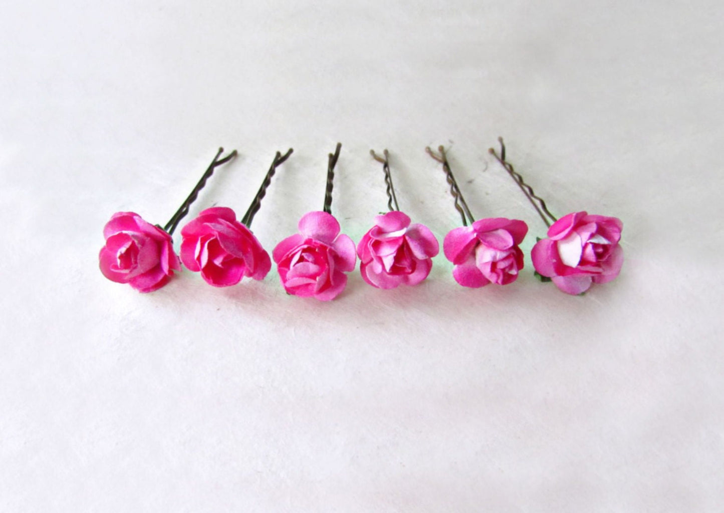 Rose Hair Pins, Hot Pink Hair Clips, Paper Rose Bobby MPR6Pins, Bright Pink Flower Hair Pins, Small Hair Flowers, Fuschia Bridesmaids Hair Pins