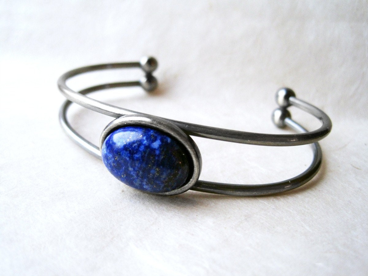 Lapis Lazuli Bracelet, Gemstone Bracelet, Blue Lapis Bracelet, Silver Cuff Bracelet, Natural Lapiz Gemstone Bangle Bracelet,Talisman Jewelry