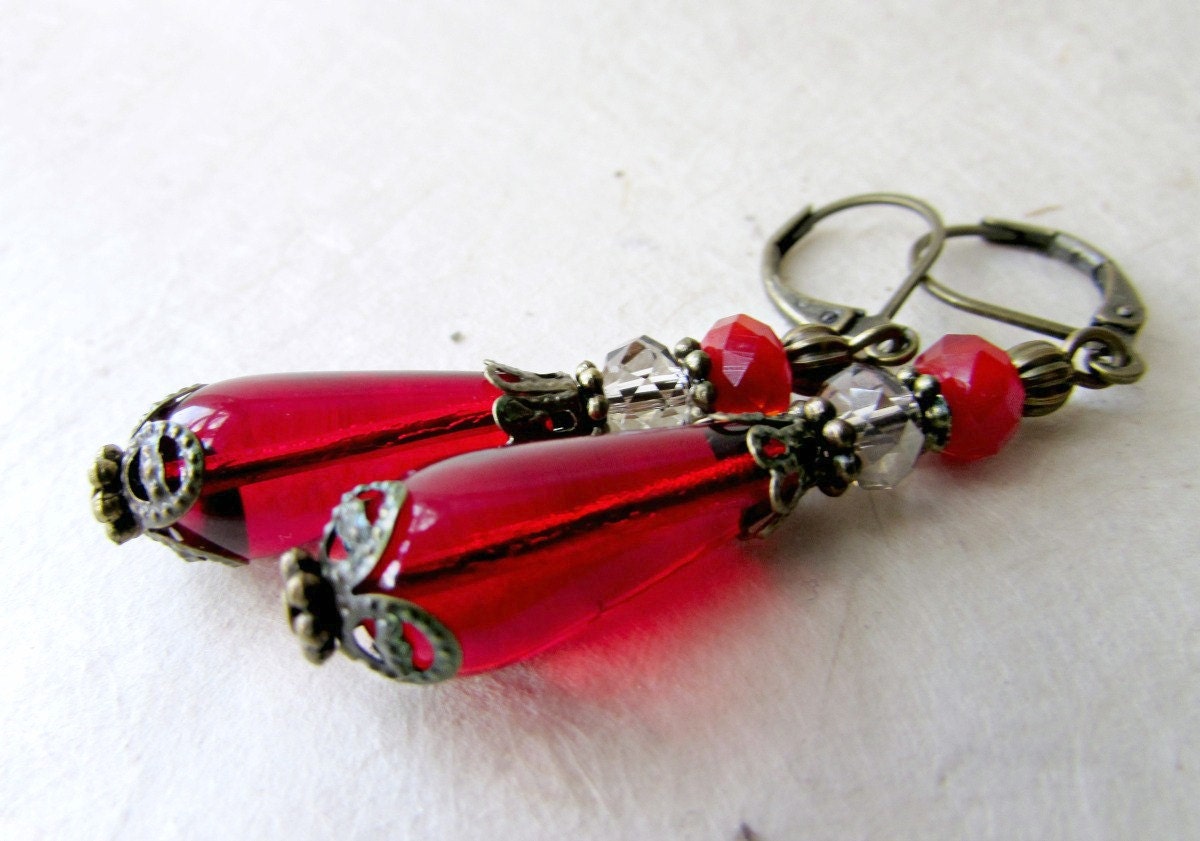 Red Teardrop Earrings, Handmade Ruby Red Earrings, House Of the Dragon Inspired Long Drop Earrings, Valyrian Jewelry, rhaenyra earrings