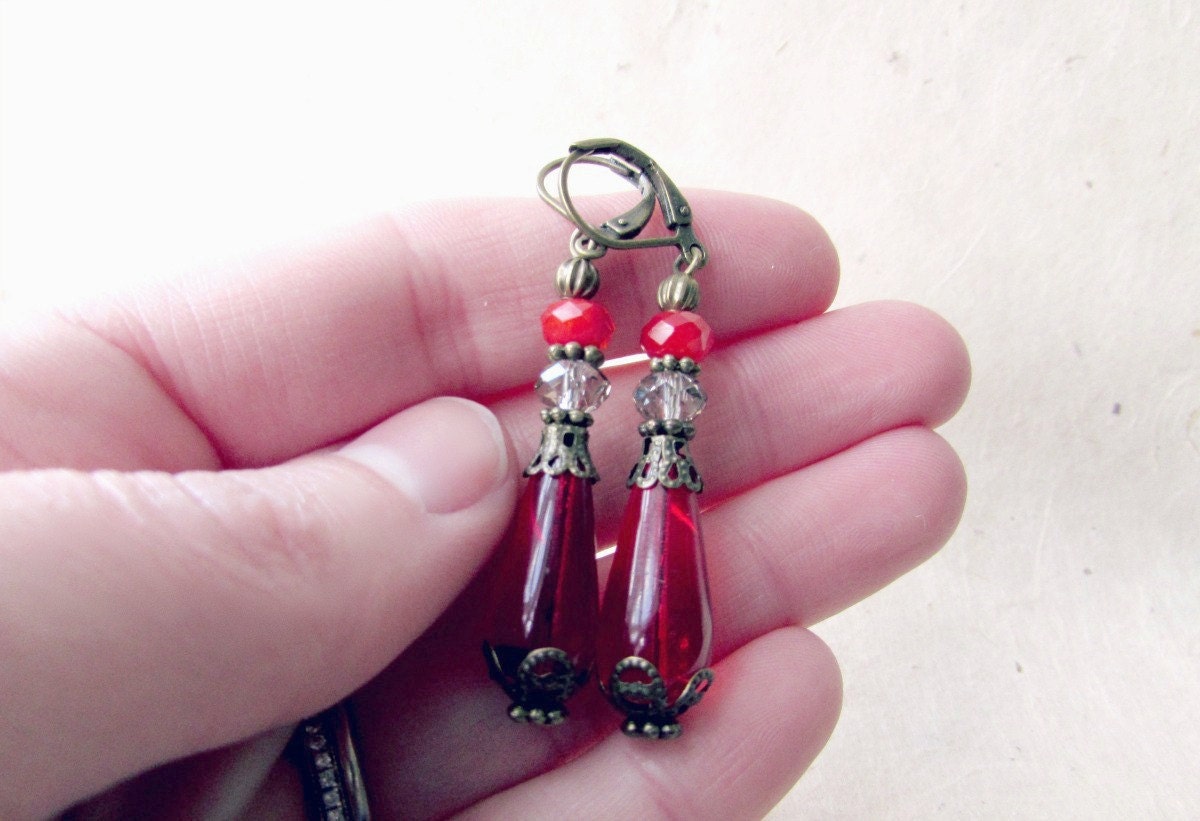 Red Teardrop Earrings, Handmade Ruby Red Earrings, House Of the Dragon Inspired Long Drop Earrings, Valyrian Jewelry, rhaenyra earrings