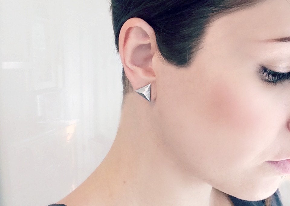 Triangle Stud Earrings, Silver Triangle Earrings, Geometric Earrings, Brushed Silver Earrings, Hypoallergenic Earrings, Contemporary Jewelry