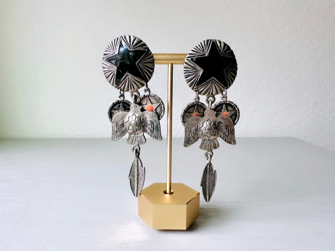 90s Vintage Clip-On Earrings with black enamel Star and Eagle from Piggle and Pop