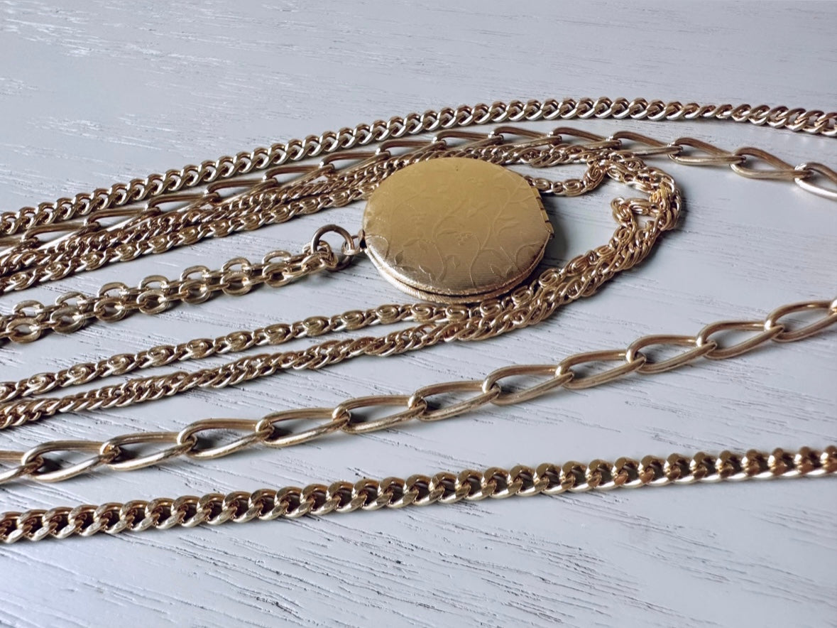 Gold Multistrand Layered 5 strand Vintage Locket Necklace from Piggle and Pop