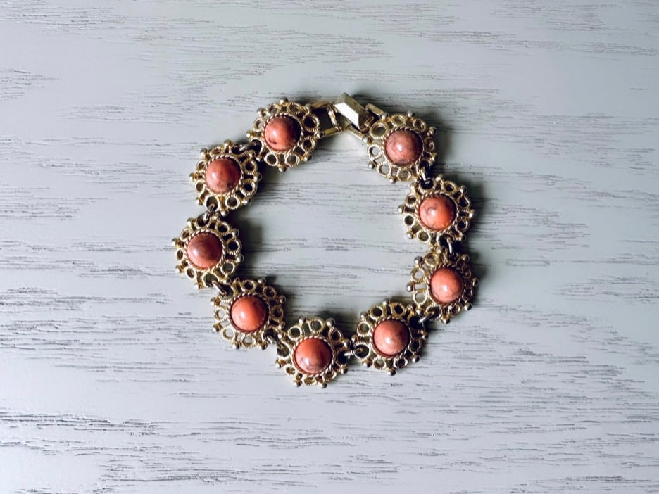Coral and Gold 1970's Valencia Bracelet by Sarah Coventry from Piggle and Pop