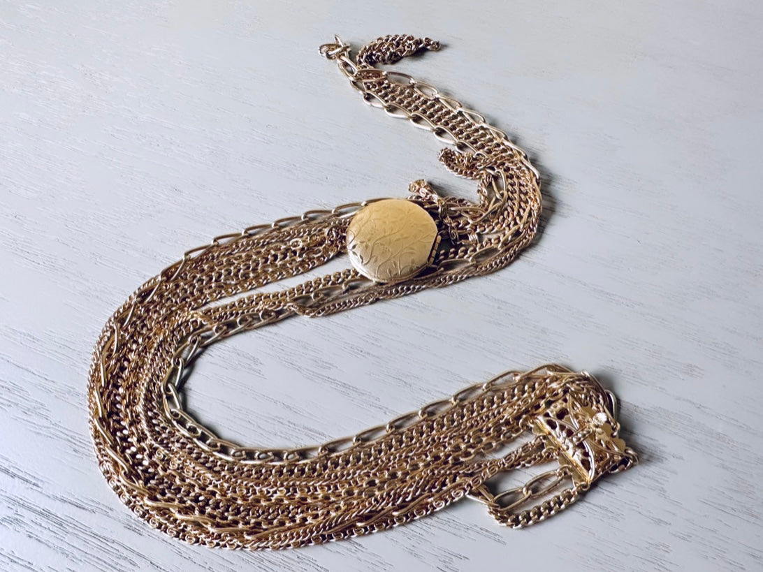 Gold Multistrand Layered 5 strand Vintage Locket Necklace from Piggle and Pop