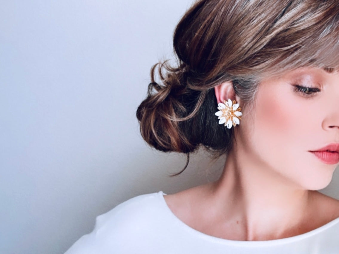 1966 Vintage Water Lily Clip On Earrings by Sarah Coventry modelled by Bethan Jayne