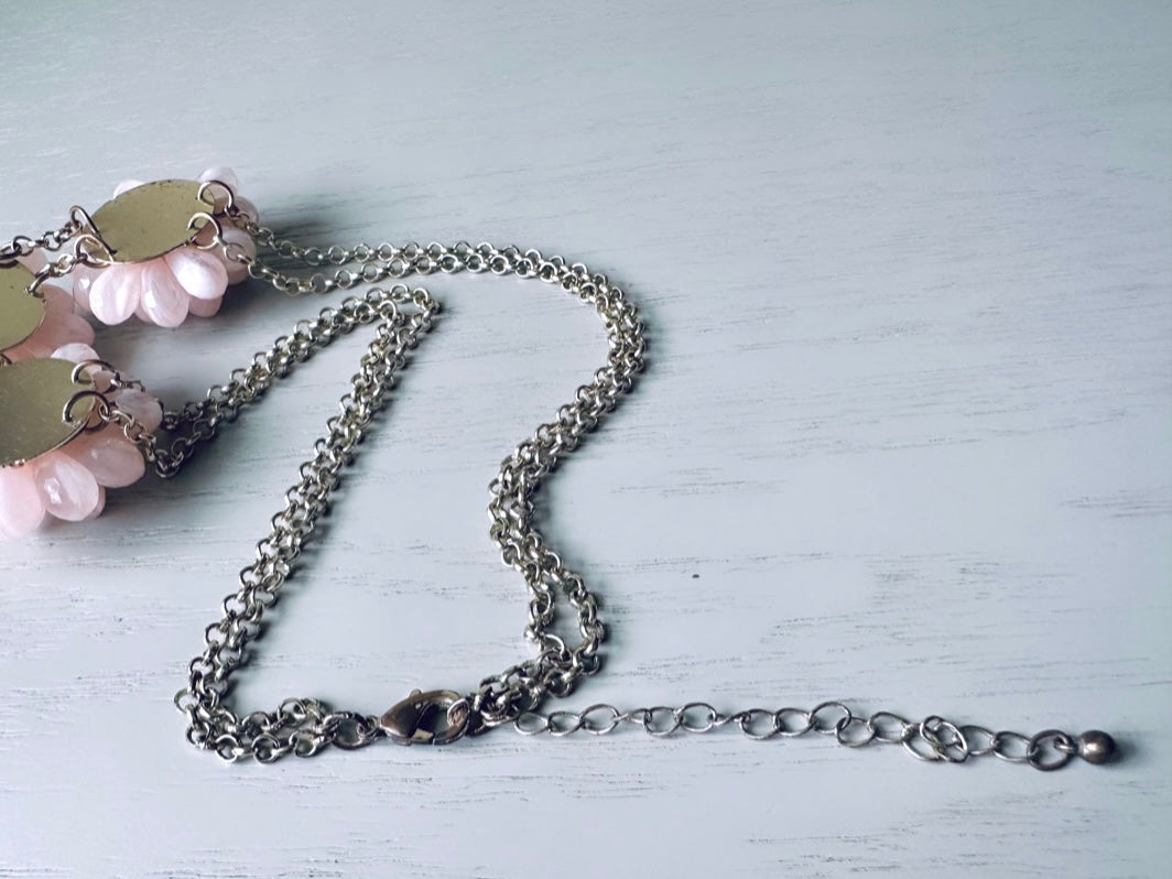 Flower Statement Necklace Barbie Pink Gold Chain Rhinestone Chunky Soft  Girl | eBay