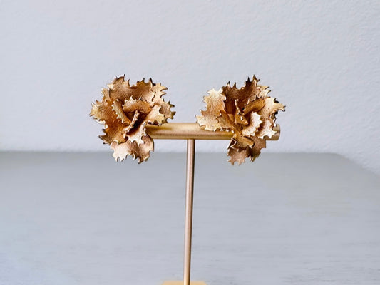 Gold Flower Earrings, 1960's Vintage Clip On Earrings, Gorgeous Gold Giovanni Flower Earrings, Excellent Condition