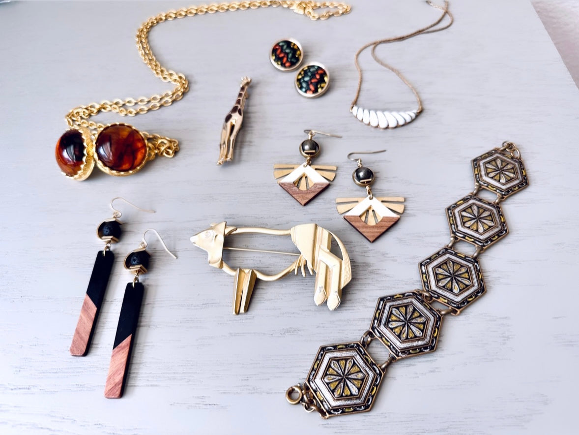 an array of vintage jewelry currently for sale at Piggle and Pop
