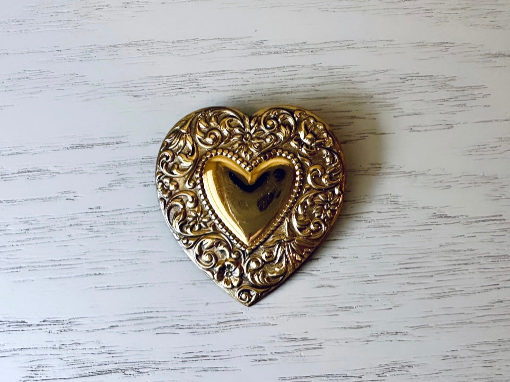 Bronze Heart Brooch, Romantic Vintage Pin, Cottagecore Jewelry, Antique Gold Heart Pin, Gifts for Her