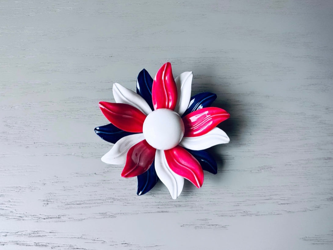 Navy Hot Pink and White Retro Brooch, Large Vintage Flower Brooch, Enamel Flower Pin, 1960s Floral Enamel Pin, Vintage Mod 60's Flower Power