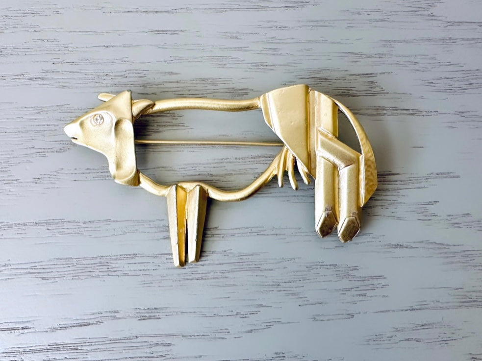  vintage gold Abstract Cow Brooch