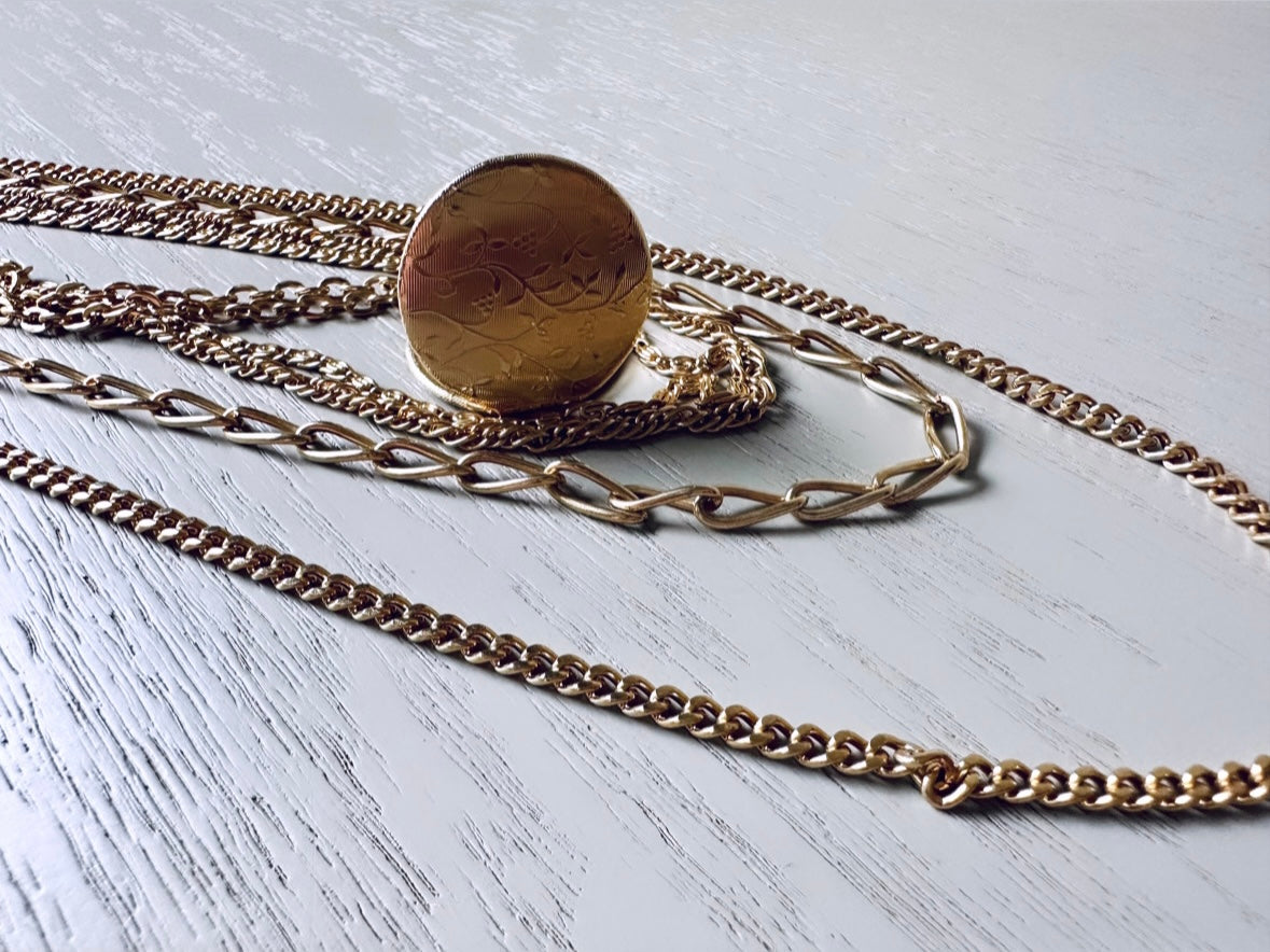 Gold Multistrand Layered 5 strand Vintage Locket Necklace from Piggle and Pop