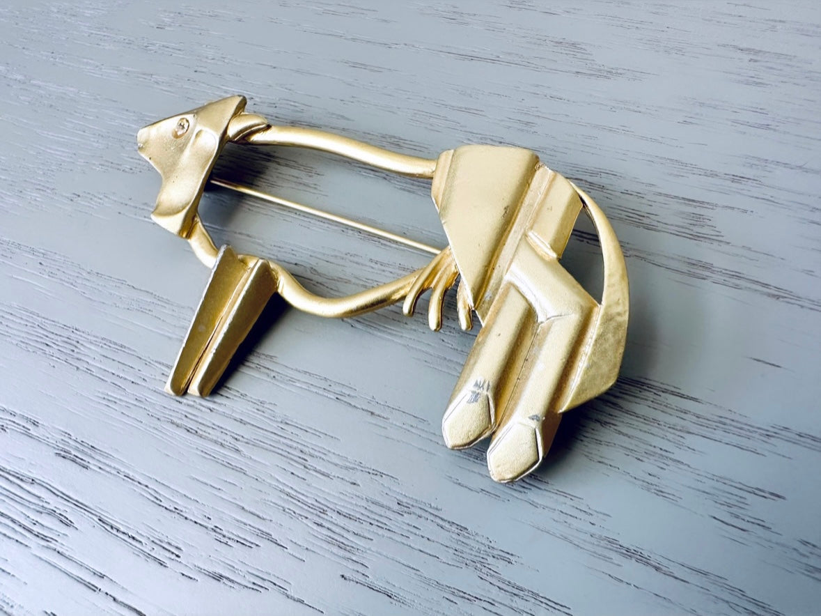  vintage gold Abstract Cow Brooch