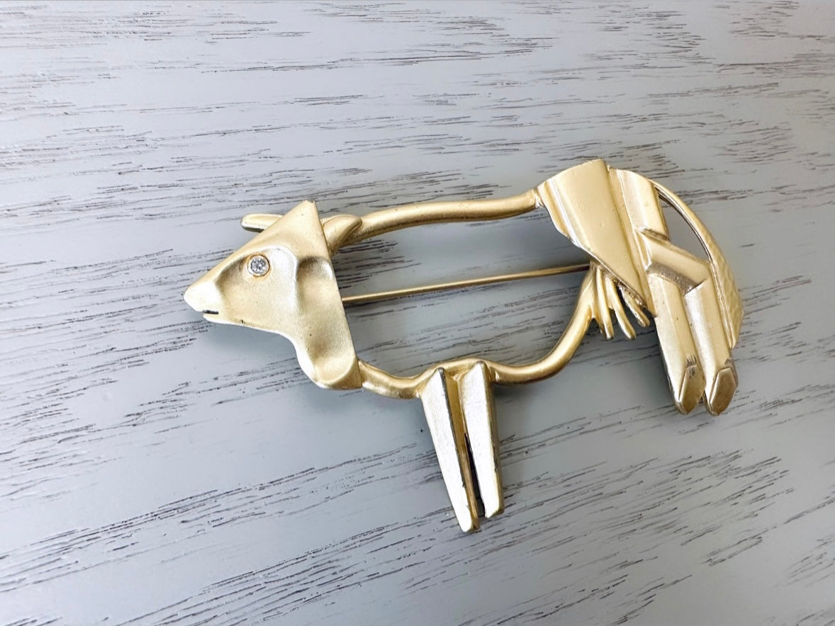  vintage gold Abstract Cow Brooch
