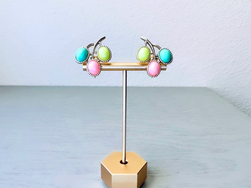 1973 Pastel Pink, Mint & Chartreuse Gold Plated Earrings from Sarah Coventry's Colorful "Candyland" Collection from Piggle and Pop