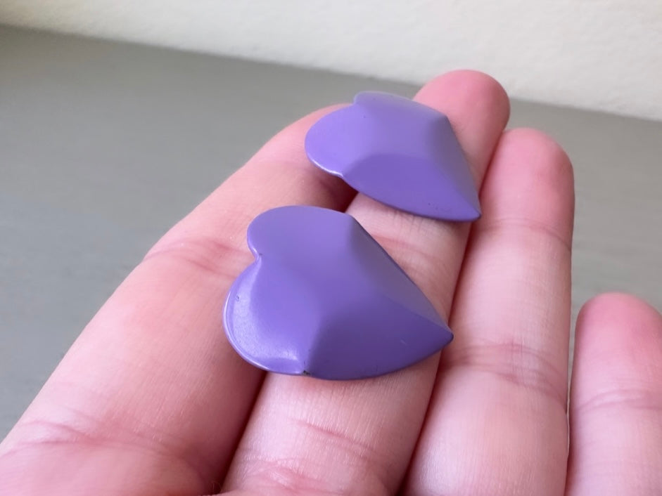 Purple Heart Earrings, Vintage Heart Earrings, Lilac Hammered Stud Earrings, Textured Metal Heart Pierced Post Earrings