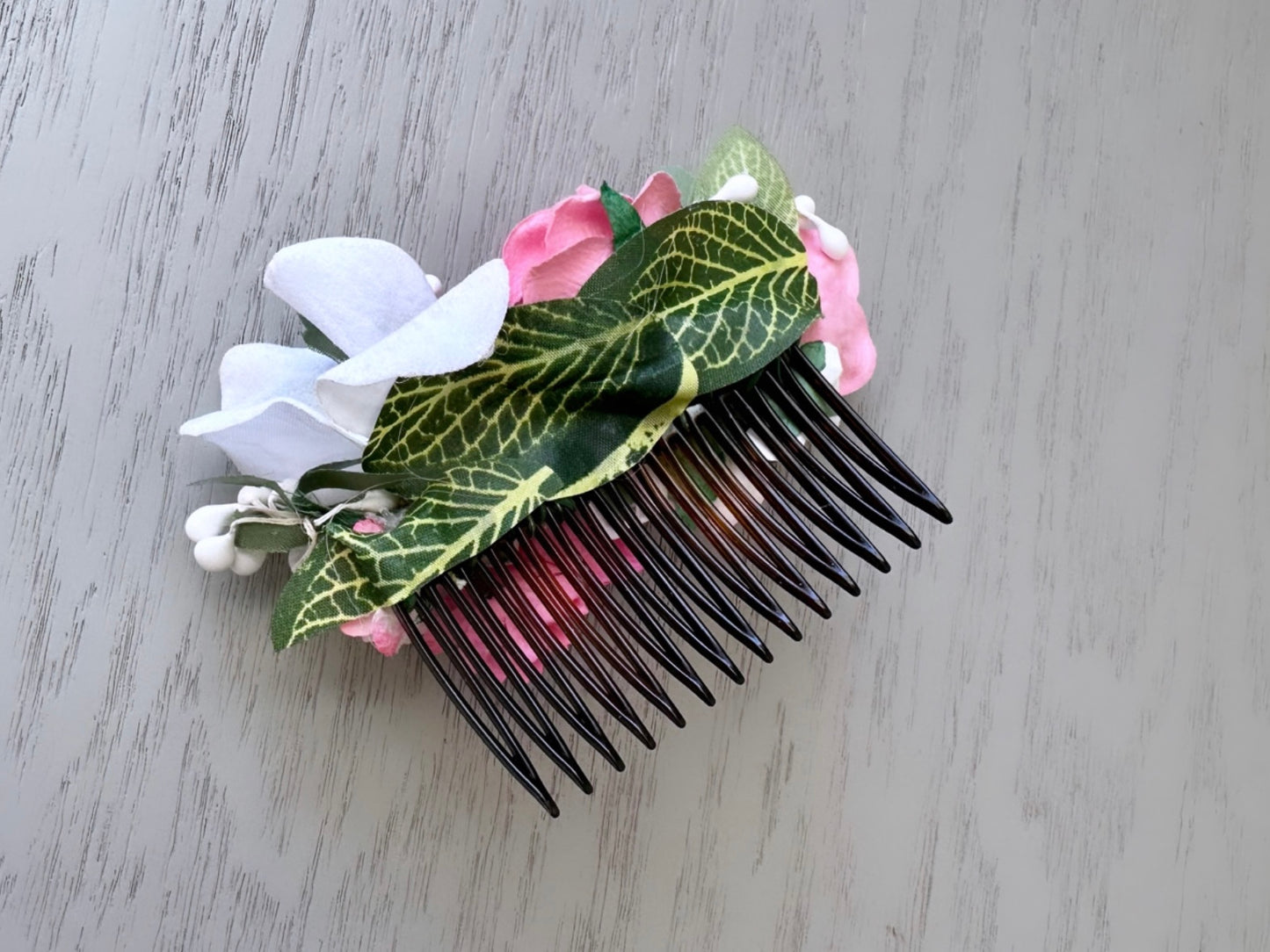 Pink Flower Hair Comb, Floral Wedding Comb, Ethereal Woodland Bride, Boho Fairy Flower Comb, Botanical Handmade Paper Flower Hair Piece OOAK