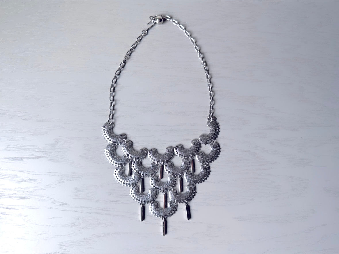 1973 Sarah Coventry Charisma Silver Bib Necklace from Piggle and Pop
